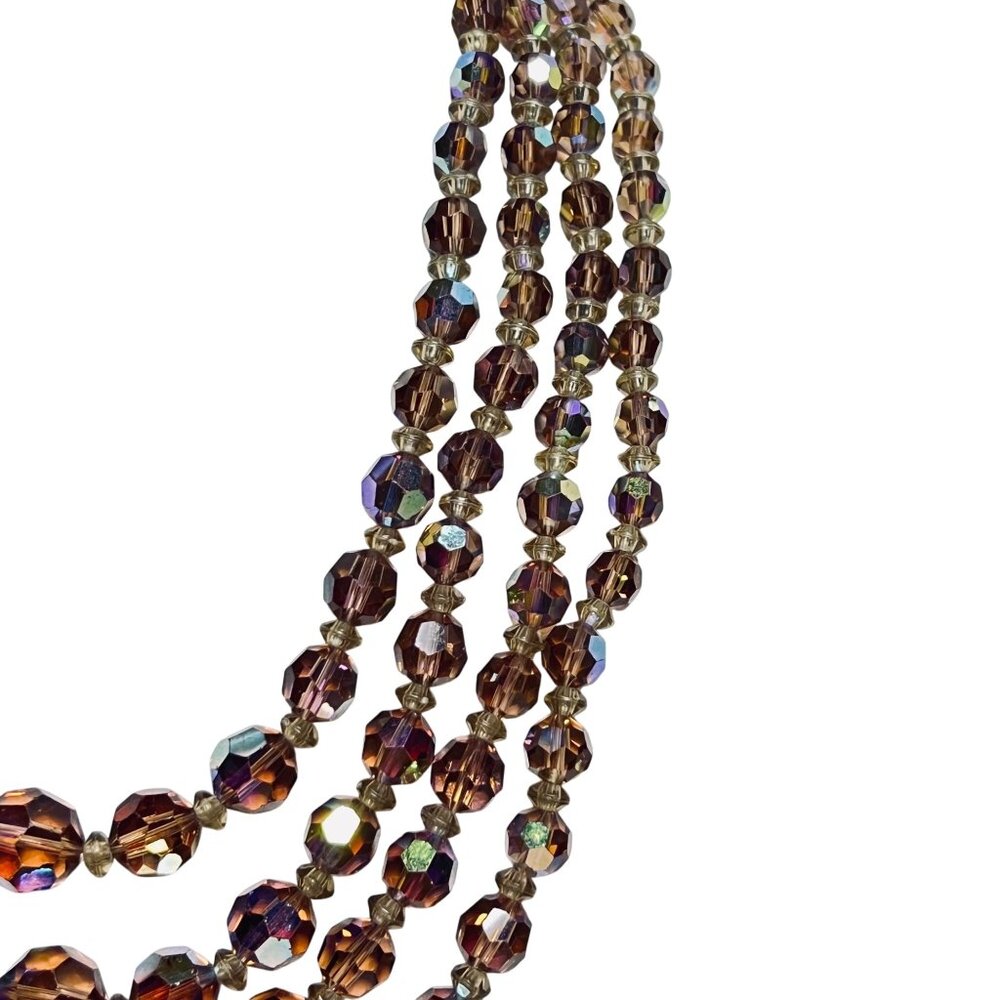 Gold Tone 4-Strand Aurora Borealis Beaded Necklace With Hook Clasp (6122) - Picture 8 of 8
